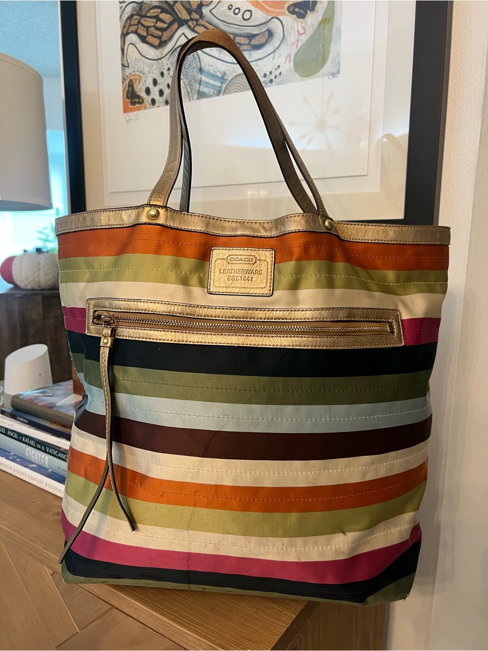 Coach Legacy Multicolor Striped Tote Bag